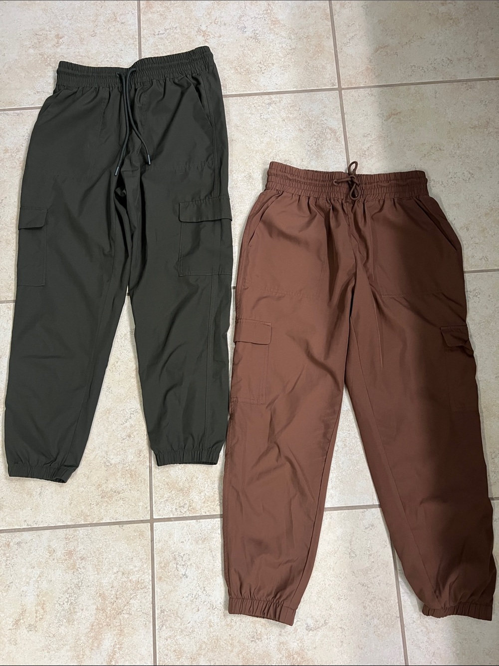 Women’s Olive and Brown Cargo Jogger Pants - Elastic Waist